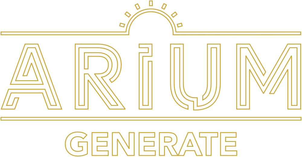 Arium Generate Logo: White with Gold border.